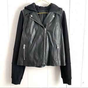Vince Lamb Leather Sweatshirt Sleeve Moto Jacket L